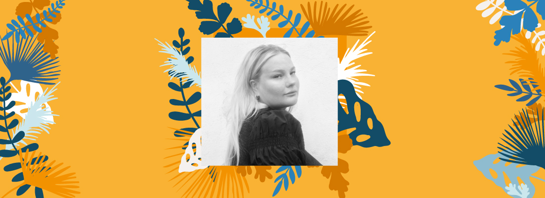 Sarah Klang, orange bakgrund med växter.